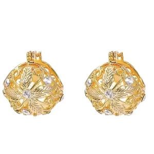 Gold Flower Basket Zirconia Stones Earrings